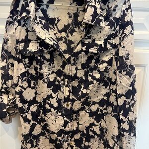 Tory Burch Black and Cream Floral Blouse